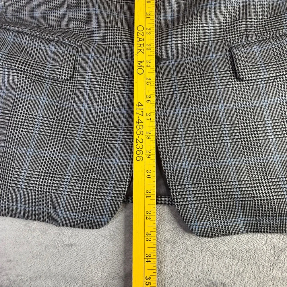 Tasso Elba Sport Coat Men 42R Grey Blue Silk Camel Hair Glen Plaid Blazer Jacket